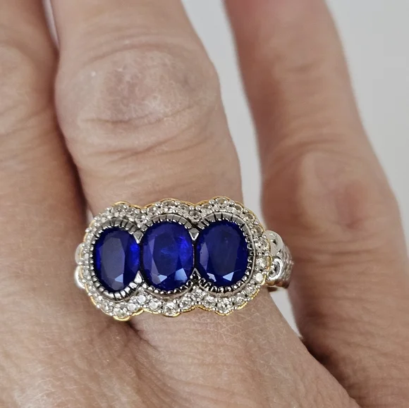 Natural Cobalt Blue Spinel Ring 24k Palladium Sterling Silver Size 8!